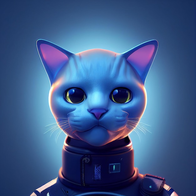 Portrait of astronaut cat in space surreal illustration