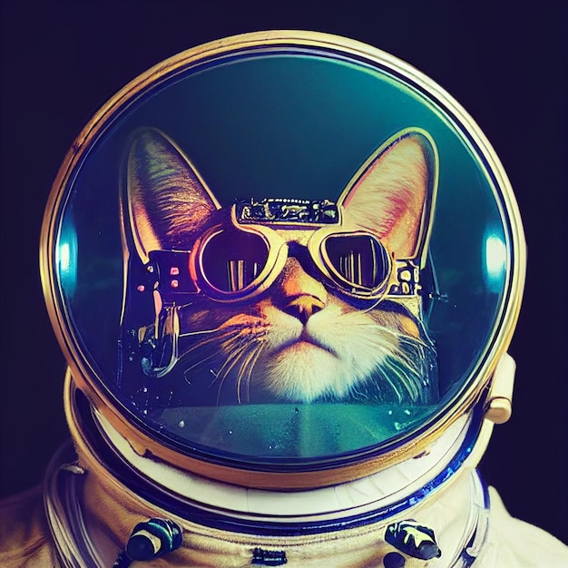 Portrait of astronaut cat in space surreal illustration