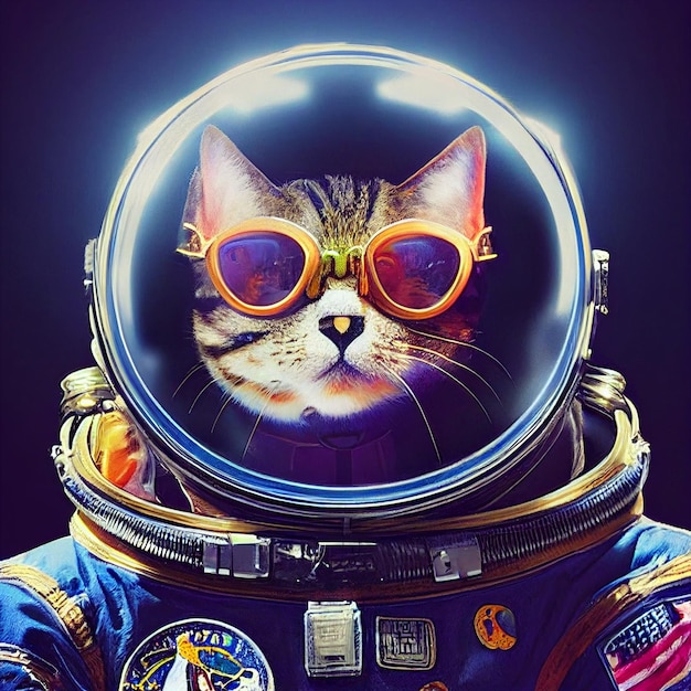 Portrait of astronaut cat in space surreal illustration