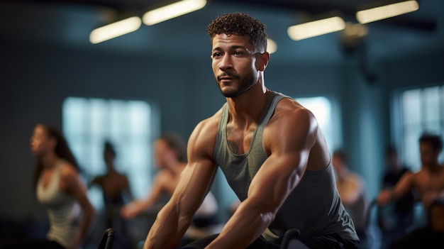 Photo portrait of athletic man in a gym
