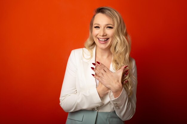 portrait of attractive businesswoman in white jacket