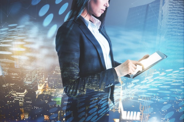 portrait of attractive businesswoman with touchpad