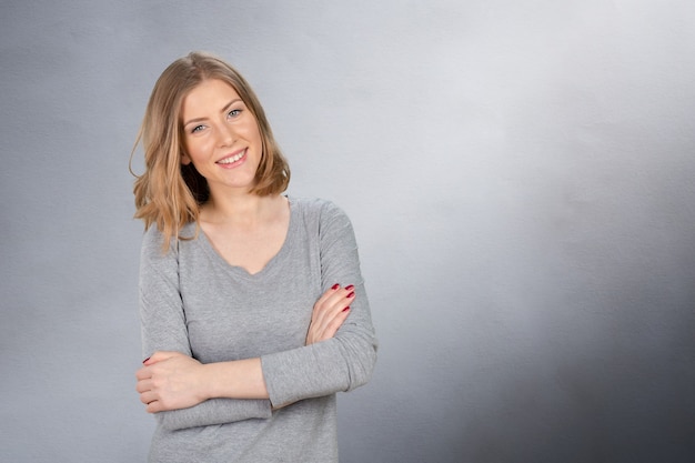 Portrait of attractive caucasian smiling woman