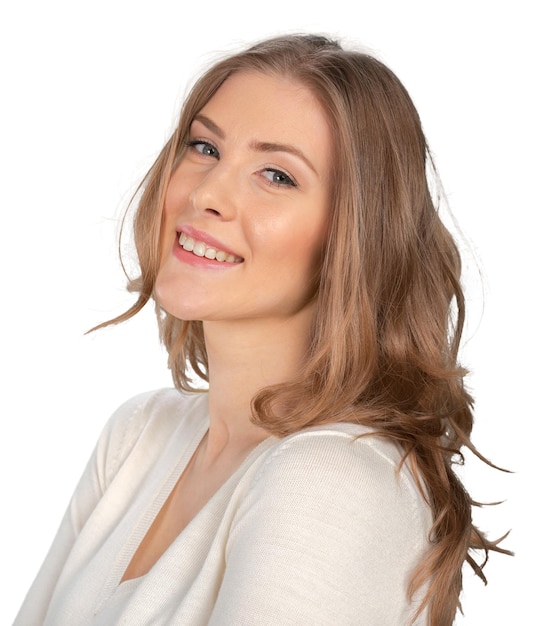 Portrait of attractive caucasian smiling woman