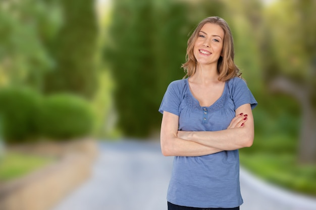 Portrait of attractive caucasian smiling woman