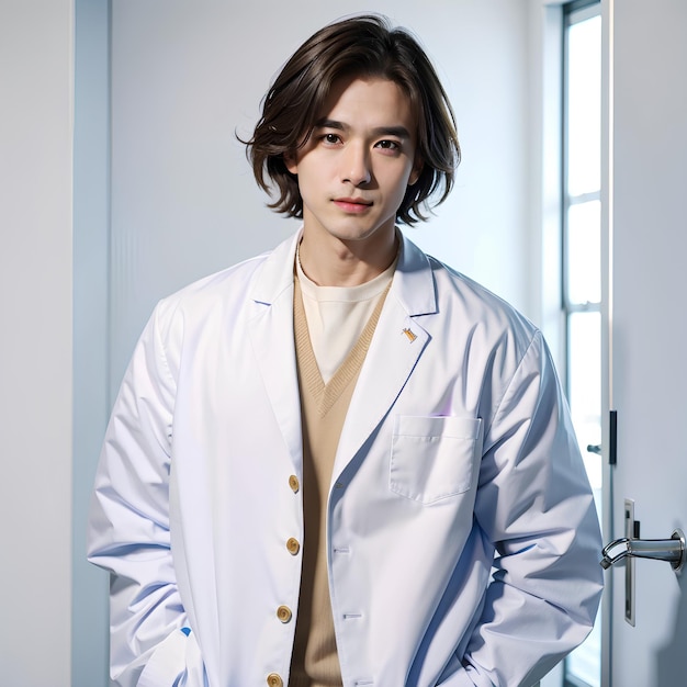 魅力的な韓国人男性医師の肖像画