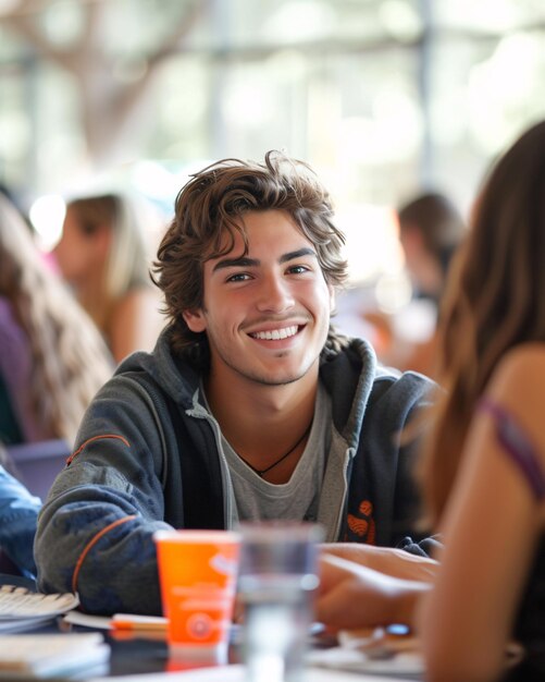 Portrait of an attractive smiling and happy student on the university campus