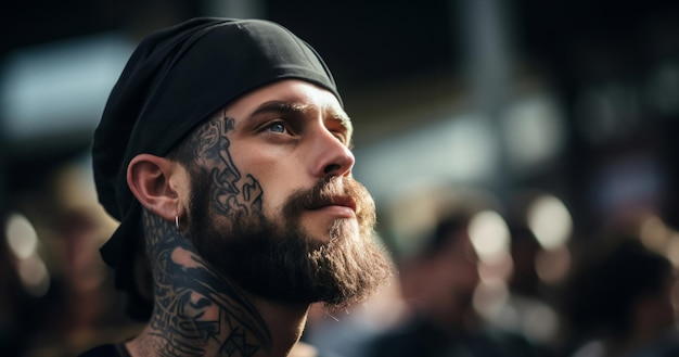 Portrait of attractive tattooed model in street alternative lifestyle concept