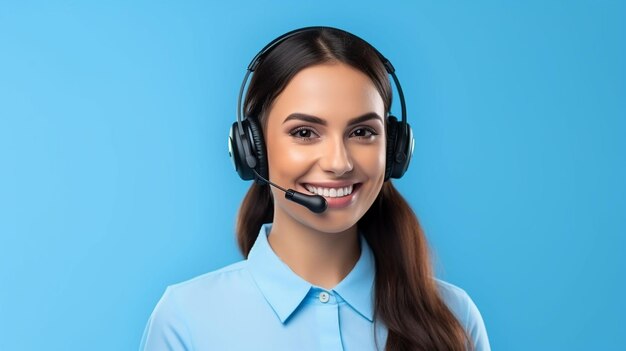 Portrait of attractive trendy cheerful girl help desk service showing