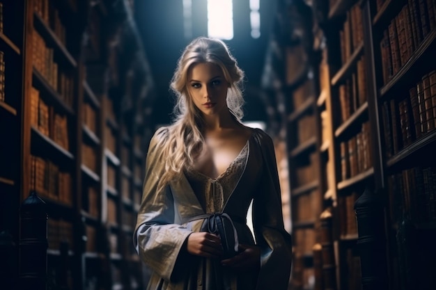 Portrait of attractive woman in beautiful public library