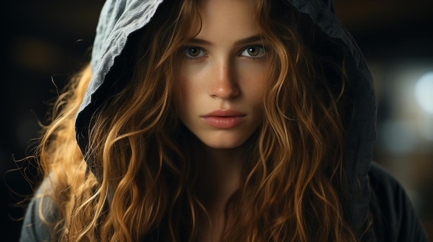 portrait of an attractive woman with long hair in a vintage house