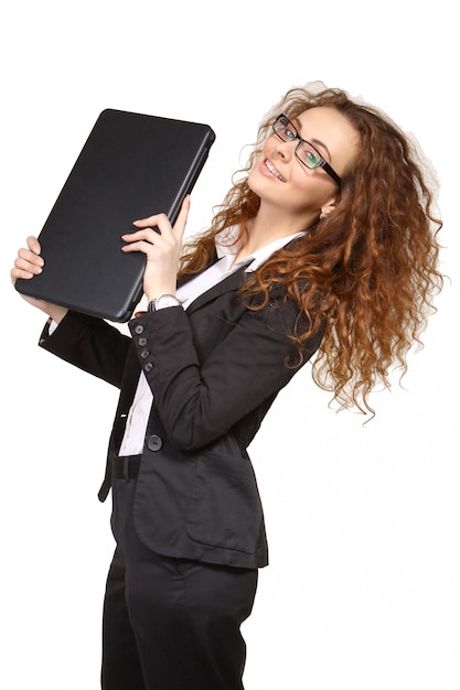 Portrait of attractive young business woman with laptop