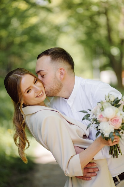 Portrait of an attractive young couple in love outdoors