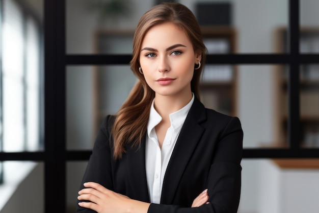 Portrait of an attractive young female lawyer standing in her office created with generative ai