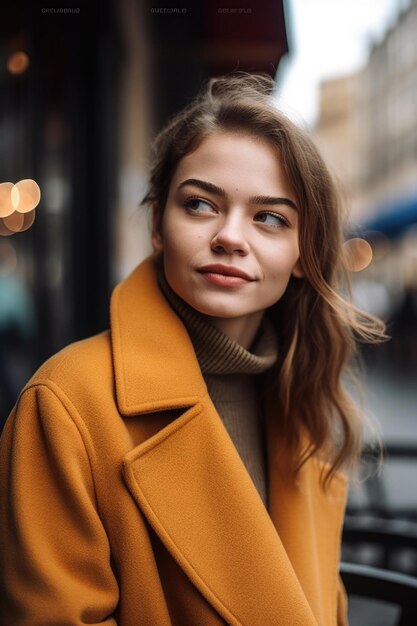 Portrait of an attractive young woman having coffee outdoors in the city