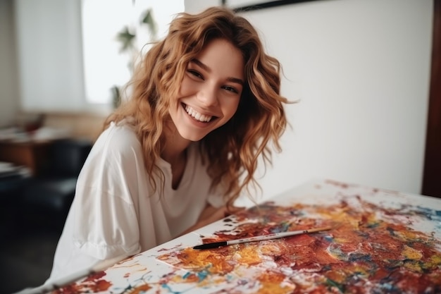 Portrait of an attractive young woman having fun while doing art therapy