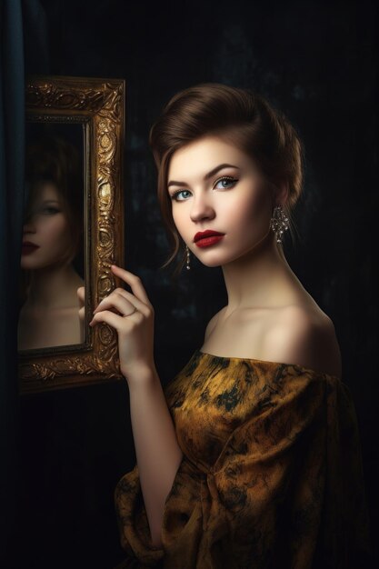 Portrait of an attractive young woman holding a picture frame