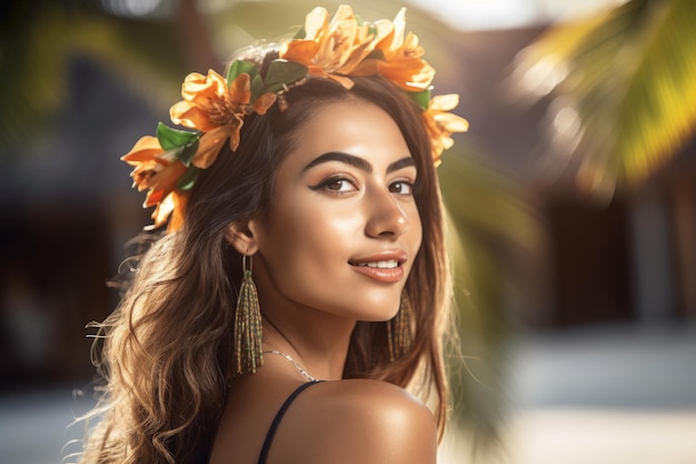 Портрет привлекательной молодой женщины на тропическом пляже