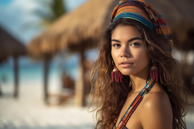 Portrait of an Attractive Young Woman on Tropical Beach