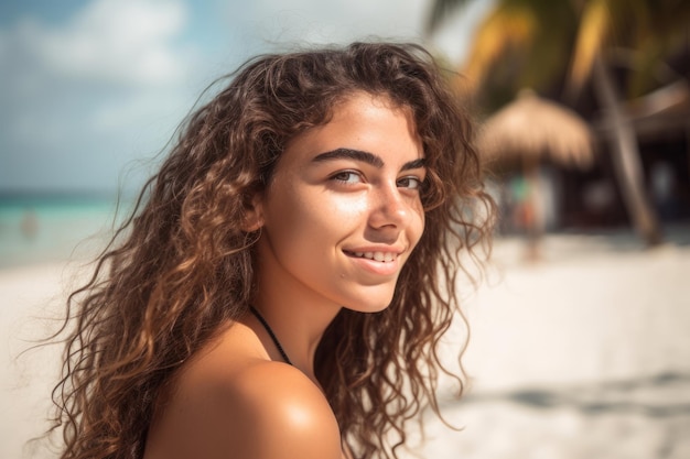 Portrait of an Attractive Young Woman on Tropical Beach