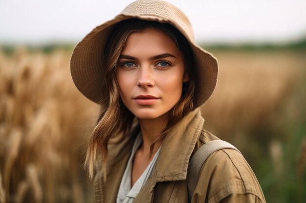 Portrait of an attractive young woman working in a field created with generative ai