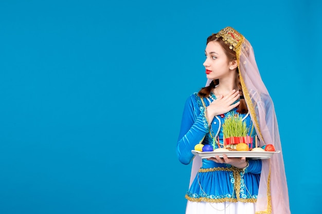 portrait of azeri woman in traditional dress with xonça