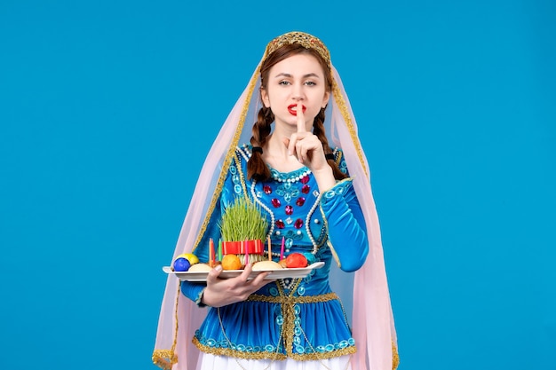 portrait of azeri woman in traditional dress with xonça