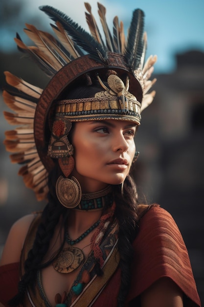 Photo portrait of a aztec woman warrior