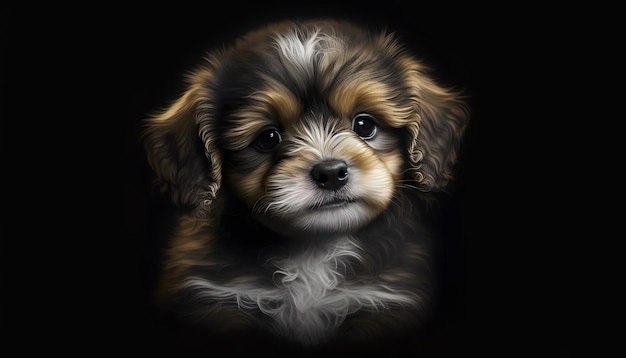 Portrait of a baby dog on a black background generative ai