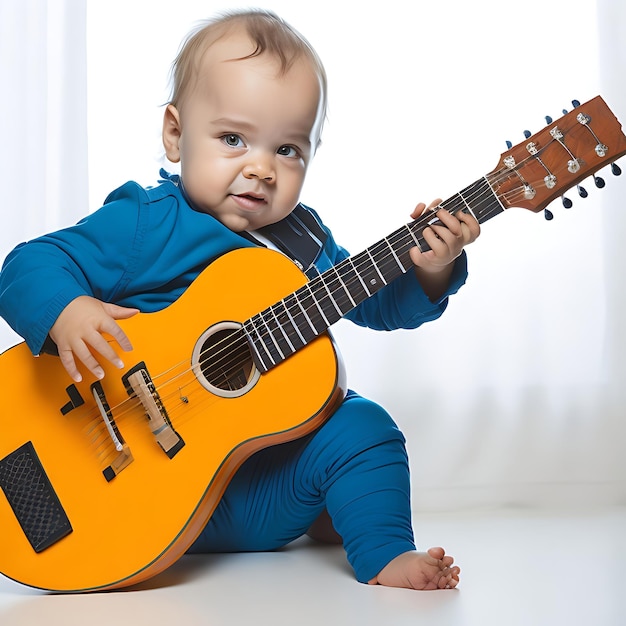 Portrait of baby playing guitar