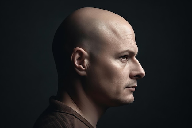 portrait of a bald man on a black background