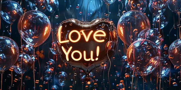 Photo portrait of balloon with i love you text in champagne