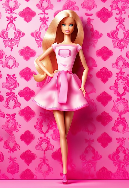 Портрет Барби в модном розовом наряде