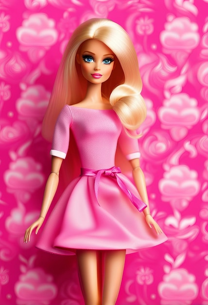 Foto ritratto di barbie in abito alla moda rosa