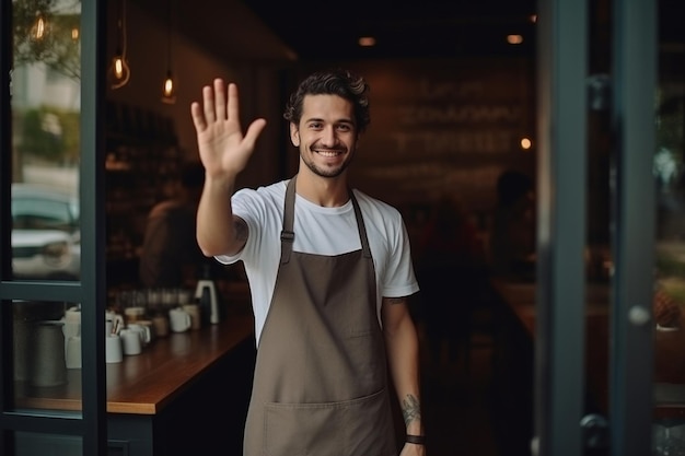 Photo portrait of a barista or waiter at a cafe or coffee shop generative ai