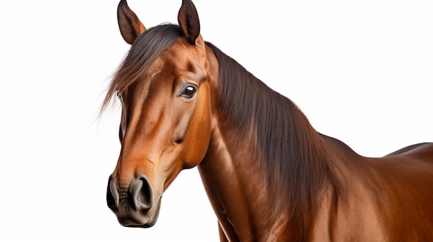 Portrait of a bay horse on a white background Horizontal