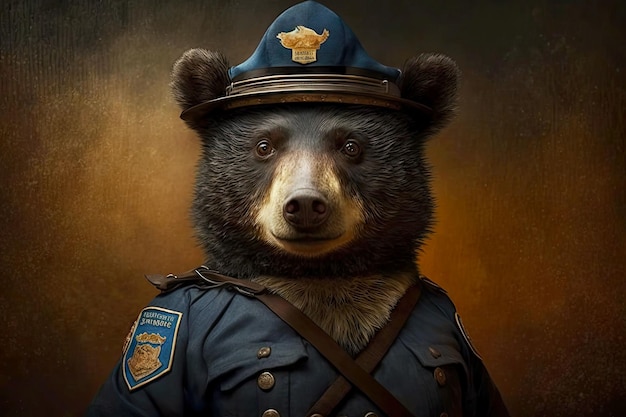 Portrait of bear as a policeman generative ai