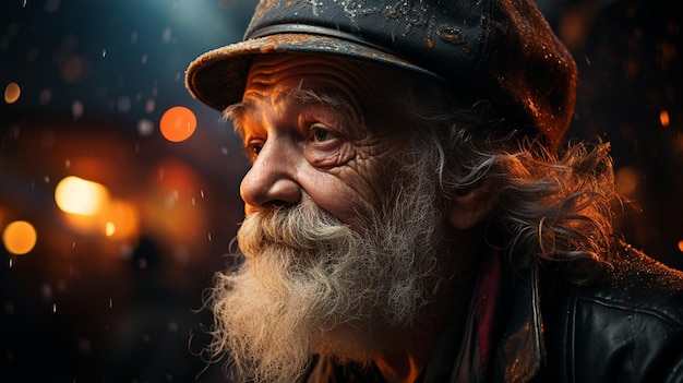 Photo a portrait of a bearded man in a cap with a candle