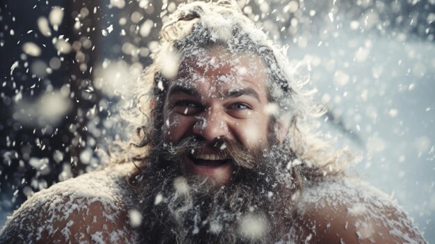 Portrait of a bearded man in the snow High quality photo