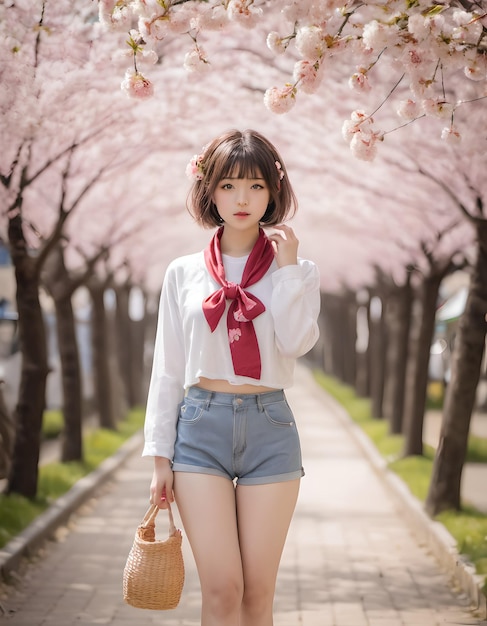 Portrait of Beatifull Japanese Girl With Cute Dress