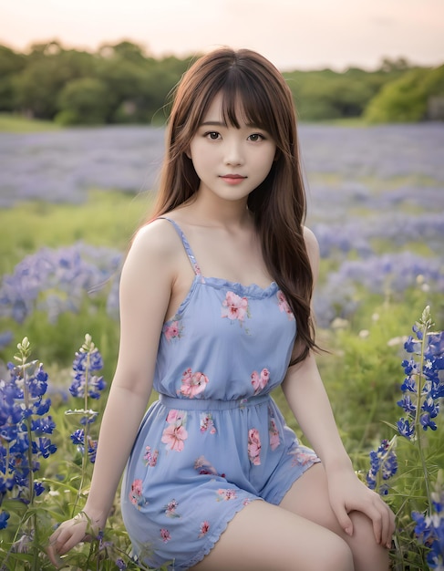 Portrait of Beatifull Japanese Girl With Cute Dress