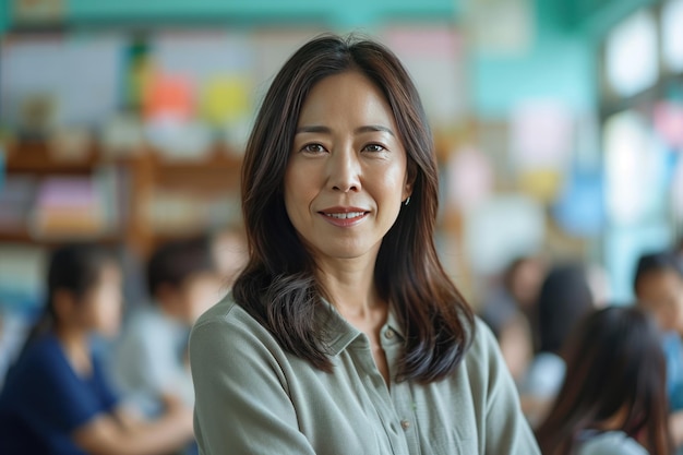 Портрет красивой взрослой азиатской школьной учительницы Ай генератив