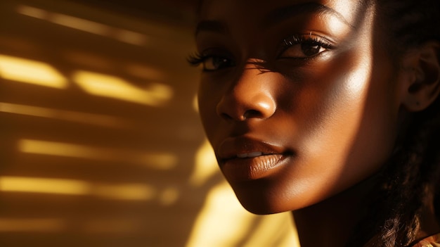 portrait of a beautiful African American girl in a shaded room