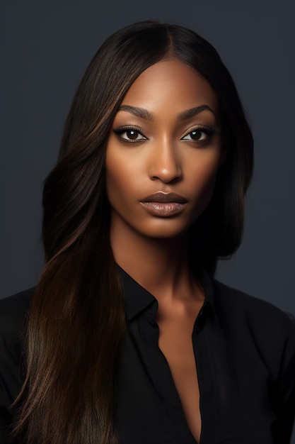 Portrait of a beautiful african american woman in black shirt