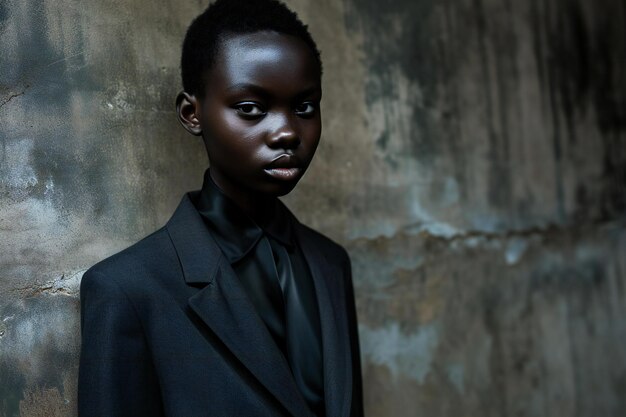 Photo portrait of a beautiful african american woman in a black suit