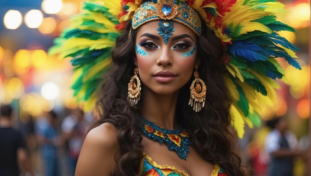 Portrait of beautiful african american woman in carnival costume Generative Ai