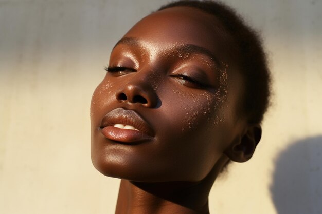 Portrait of a beautiful african american woman with dark skin and natural makeup