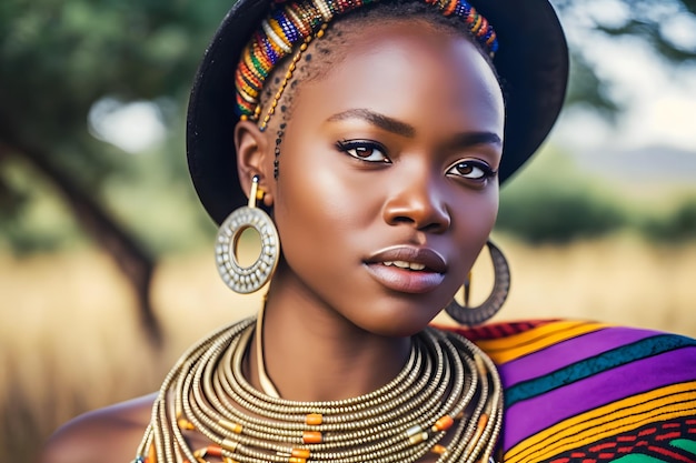 Portrait of a beautiful african woman in ethnic style neural network ai generated