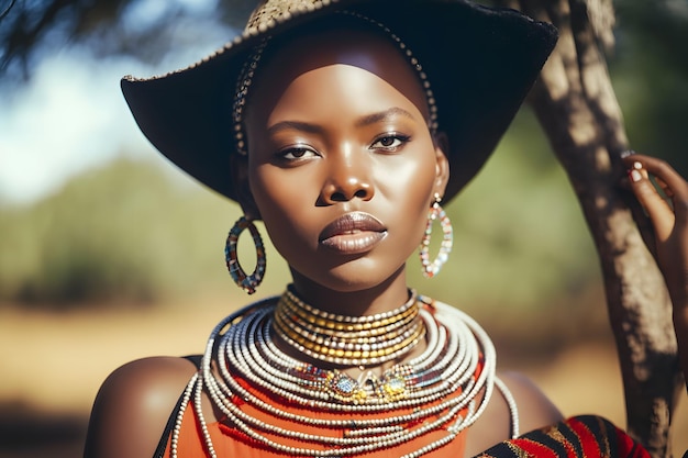 Portrait of a beautiful African woman in ethnic style Neural network AI generated