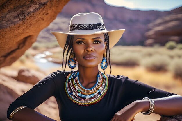 Portrait of a beautiful African woman in ethnic style Neural network AI generated